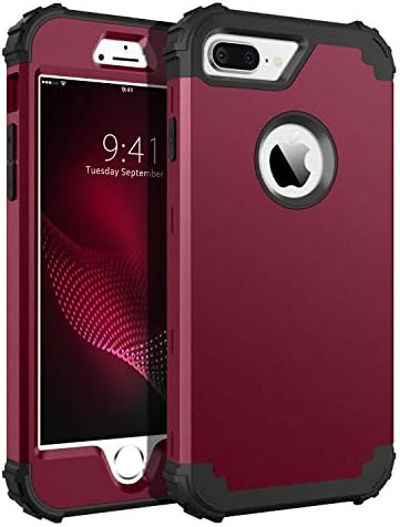 BENTOBEN Case for iPhone 8 Plus/iPhone 7 Plus, 3 Layer Hybrid Hard PC Soft Rubber Heavy Duty Rugged Bumper Shockproof Anti Slip Full-Body Protective Phone Cover for iPhone 8 Plus/7 Plus, Wine Red