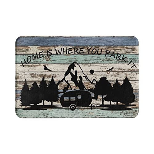 Jedenkuku Home Camper Mountains Tree Vintage Planks Fun Indoor And Outdoor Door Mat Welcome Mat Non-Slip Home Bath Room Decoration Mat Rug Housewarming Gift 23.6In15.7In #TOP6