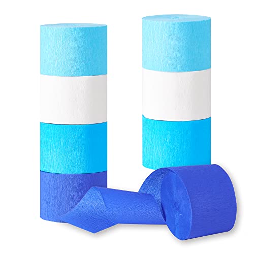 Hdo Crepe Paper Streamers, 8 Rolls 656 Ft Decorations Streamers Kit, White And Blue Streamer Paper For Birthday Anniversary Baby Shower Bridal Shower Party Supplies, 1.8 Inch X 82 Ft/Roll #TOP1