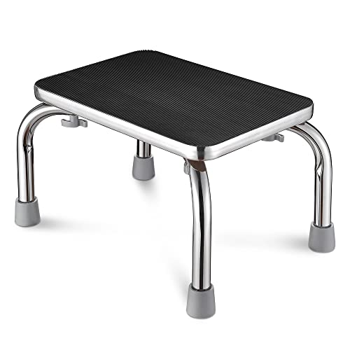 Medical Foot Step Stool Anti-Skid Rubber Platform Chrome-Plated Steel Frame 500Lbs Capacity Use at Home Bathroom Kitchen Clinics Laboratories (Without Handle)