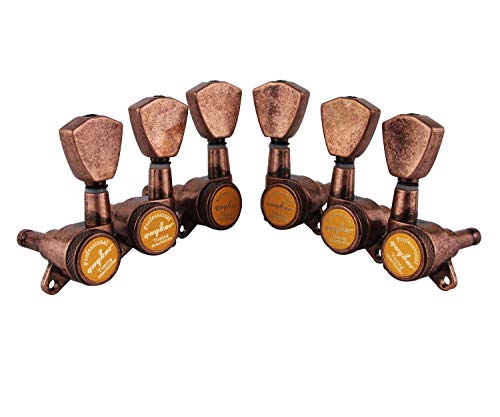 Guyker Guitar Locking Tuners (3L + 3R Handed) - 1:18 Models Rear Lock String Tuning Key Pegs Machine Head With Trapezium Button Antique Bronze, Gk04Sp #TOP23