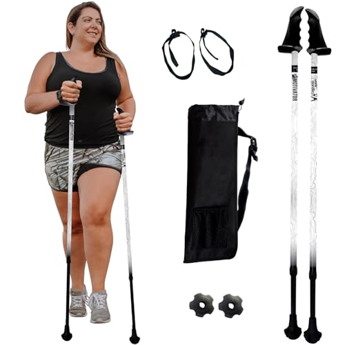 York Nordic Big and Tall Motivator Walking Poles for Balance and Rehab - 2 Pieces - Strong Push Button Locks, Detachable Rubber Feet, Travel Bag - for Heights 4' up to 7' feet and Weights up to 500lbs