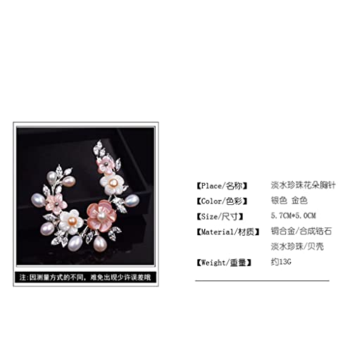 Broche perles d'eau douce véritable pour costume rétro élégant - 5