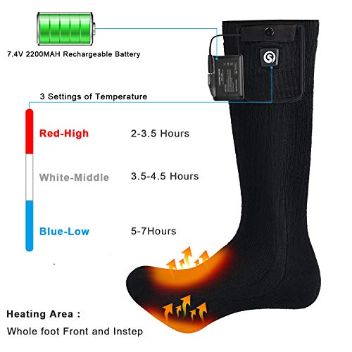 Heated Socks Men Women 7.4 V 2200 mAh Electric Rechargeable Battery Socks Warm Winter Cotton Socks Foot Warmer for Skiing Hunting Fishing Riding Cycling Camping Motorcycling - Image 3