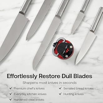 AnySharp Knife Sharpener | Hands-Free Safety, PowerGrip Suction | Safely Sharpens All Kitchen Knives | Ideal for Hardened Steel & Serrated | World's Best | Compact, One Size | Red