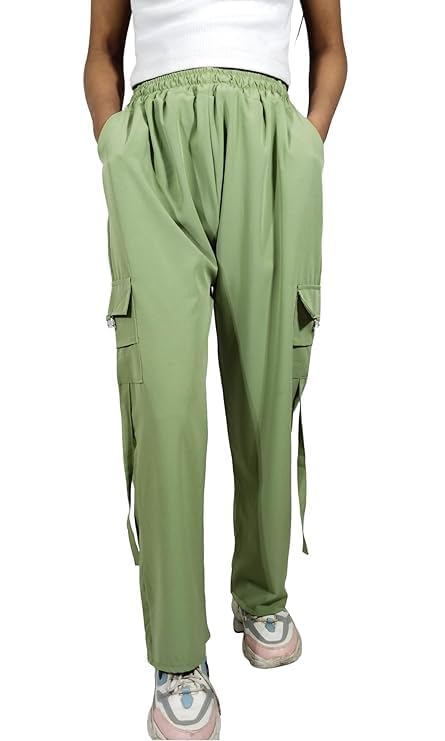 Image of ARYANSH Shoppe 4 Pocket Straight-Fit Cargo Trouser Pants for Kids Girls | Stylish High-Waist Casual Wear with Pockets | Small to XXL