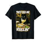 Photo Gallery divertente they see me rollin black cat sushi chef pun maglietta Photo Gallery divertente they see me rollin black cat sushi chef pun maglietta