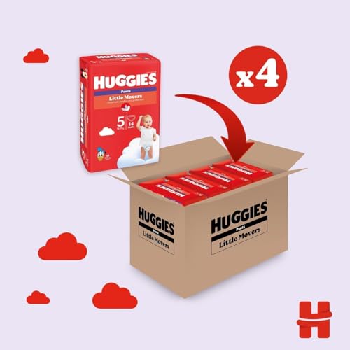 Pannolini Huggies Little Movers Mutandine Taglia 5 (12-17 Kg), Ultra assorbenti, Protezione completa, Pacco Scorta, 56 Pz