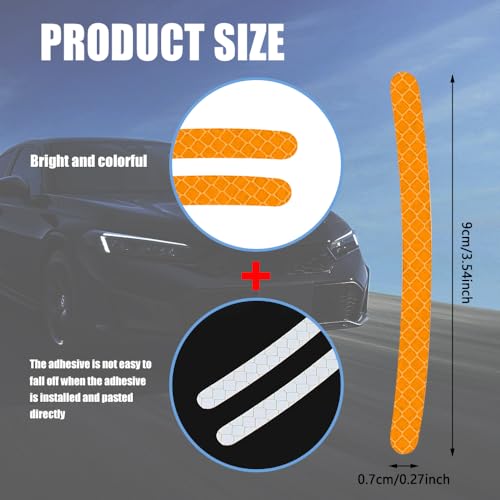 Image of 20PCS Reflective Car Wheel Decorative Stripe Stickers, Car Wheel Decals, Night Safety Warning Car Stickers, Anti-Scratch Reflective Rim Stickers Universal for Cars Motorcycles (Orange)