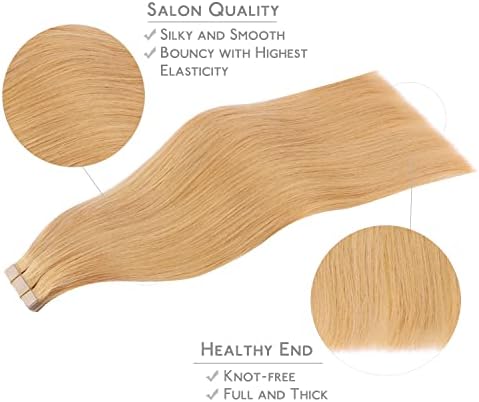 WENNALIFE Tape in Hair Extensions for Women, 20pcs 50g 18 inch Strawberry Blonde Tape in Hair Extensions Human Hair Rallonge Cheveux Humain Straight Invisible Hair Extensions Real Human Hair — view 3