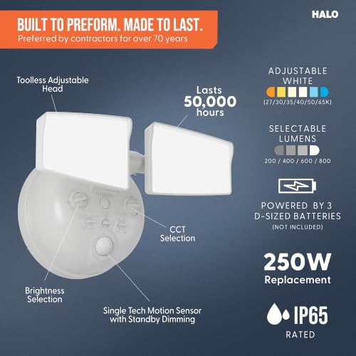 HALO Next Gen Battery-Powered LED Security Floodlight, 2 Head w/Motion Sensing, Dusk to Dawn, 2-Pack, Adjustable Brightness - White by HALO - Used condition - Image 3