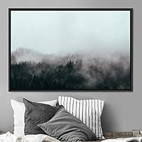 Framed Canvas Wall Art Foggy Mountains Aerial Cool Multicolor Nature Photography Realism Relax/Calm Rustic Wilderness - 16x24 inches