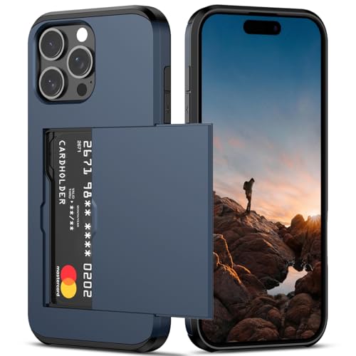Nvollnoe for iPhone 16 Pro Max Case with Card Holder Blue