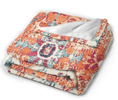 HGOD DESIGNS Carpet Pattern Boho Style Ethnic Design Orange Blue Blanket Throw Blanket Soft Comfortable for Sofa Chair Bed Office 100x130cm - Image 4