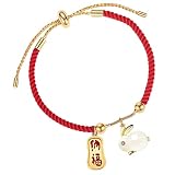 PRETYZOOM 2023 Année du lapin Cordon rouge tissé à la main Réglable Signe du zodiaque chinois Animal Lapin Charm Bracelet porte-bonheur Corde tressée Bracelets filaires