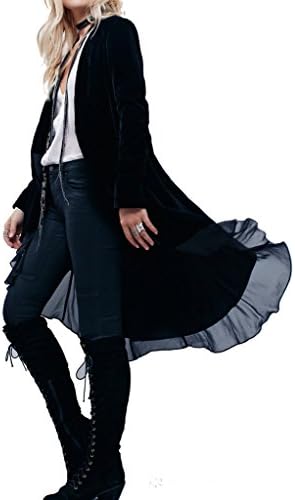 R.Vivimos Womens Ruffled Asymmetric Long Velvet Blazers Coat Casual Jackets XL Black