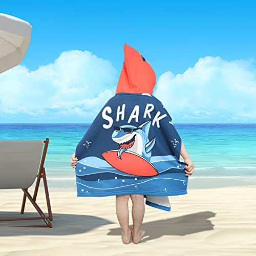 JORAKI Hooded Towel for Kids, Kids Poncho Towel Hooded Beach Towel Swimming Bath Towel Ultra Soft and Absorbent Bathrobe for Girls Boys Children Toddler 2-8 Years Old (surf shark)