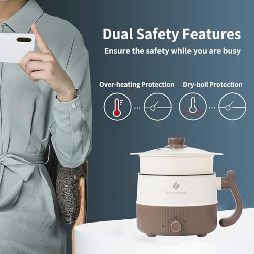 Image of SKYTONE Multipurpose Electric Kettle With Ceramic Coating 1.5L | Non-Stick Cooker For Boil, Steam, Fry, Saute | Multi Cooker Kettle For Water, Milk, Egg, Tea, Soup, Babyfood, Rices (Beige)