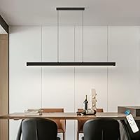 Lámpara Colgante LED Regulable con Control Remoto Iluminación Colgante para Mesa de Comedor LED de Diseño Lineal Luces Colgantes Moderna Simple Comedor Cocina Dormitorio Sala de Estar (Negro, 80CM)