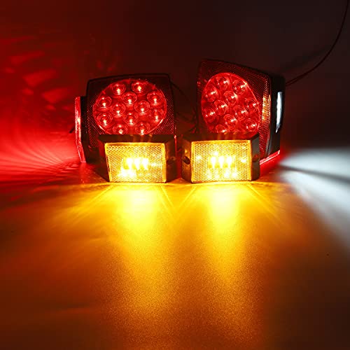 Partsam 12V Waterproof Square Led Trailer Tail Light Kit Clear Lens Red Trailer Brake Stop Tail Turn Signal Running Lights License Kit For Camper Truck Rv Boat Trailer Snowmobile Marine Under 80" #TOP1