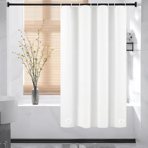 AooHome シャワーカーテン ホワイト 100%防水 PEVA 保温 防寒 防カビ加工 150cm丈 120cm幅 バスカーテン ユニットバス 浴室 北欧 清潔 フック付き 取付簡単