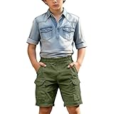 Boys Cargo Shorts Outdoor Quick Dry Hiking Shorts Lightweight Athletic Stretchy Short with Pockets (Green, 11-12 Years)