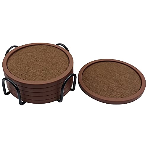 Coasters for Drinks, Set of 6 with Silicone Tray and Absorbent Felt Cup Coasters, Perfect for Bar and House, Suitable for Hot and Cool Beverages in Glasses, Cups, and Mugs (Coffee)