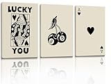 Vintage Lucky You Posters 3 Pack Funny Queen Of Hearts Ace Of Spades Canvas Wall Art Funky Preppy Black And White Playing Cards Pictures For Dorm Bedroom Wall Decor Prints 12x16x3 Inch Unframed
