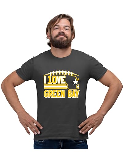 Small Heather Black Mens I Love Green Bay Wisconsin Outline T-Shirt