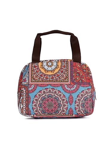Image of ZOUK Multicolor Mandala Print Mandala Printed Jute Multicolor Insulated Lunch Tiffin Storage Picnic Bag