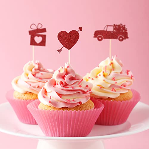 60 Pieces Cupcake Toppers Graduation Valentine Theme Cake Toppers Picks For Graduation Valentine's Day Wedding Engagement Decorations Bridal Shower Birthday Party Supplies, 6 Styles(Love Style) #TOP5