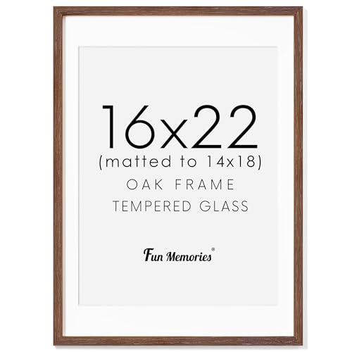 Fun Memories Walnut Solid Oak Wood Frame - 16x22 with Real Glass, Matted to 14x18, Wall Mountable (1 Pack)