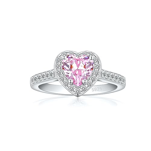 925 Sterling Silver Engagement Ring for Women Heart Gemstone Birthstone Promise Ring for Her Colored Cubic Zirconia Ring Size 4-10.5