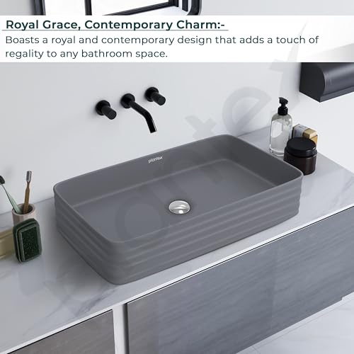 Image of Plantex Ceramic Tabletop Washbasin for Bathroom /Countertop Bathroom Basin /Rectangle Tabletop Wash Basin for Restaurant /Hotel (26x15x5 inches - Cloud Grey)