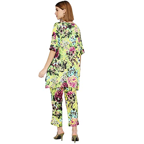 Image of CLOTH HAUS INDIA Women's || Yellow Floral Printed || Modal Material || Short Top for Women || V-Neck || Top for Women || Half Sleeves