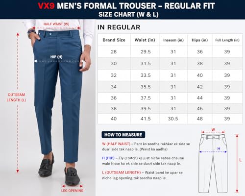 Image of VX9 Men's Formal Trousers, Smart Office & Business Wear, Classic Fit