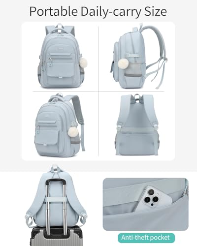 Image of School Backpack for Teen Girls, Large Capacity Laptop Bag for High School Middle School Elementary, Aesthetic Bookbag College Women, Blue