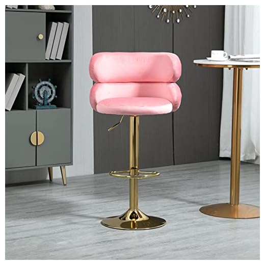 SSLine Upholstered Velvet Barstool Modern Swivel High Bar Chair with Arced Back &Footrest Adjustable Kitchen Counter Height Stools w/Stylish Rivets & Gold Base for Dining Room Home Bar -Pink&Golden