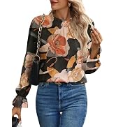 Spriolim Women's Swiss Dot Shirt Ruffle Long Sleeve Pleated Crewneck Blouse Casual Loose Tops