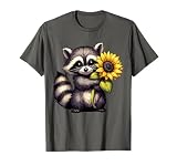 Raccoon Holding Sunflower Cute Flower T-Shirt