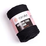 YarnArt Macrame Cord 3mm - Macrame Rope for Crafting, Knotting, Wall Hangings, and Home Decor - 60% Cotton 40% Viscose & Polyester, Soft and Durable (750- Dark Black)