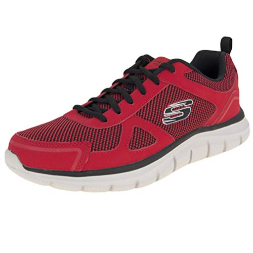 Skechers Track Bucolo, Zapatillas de Running Hombre, Red Leather/Black Mesh/Trim, 43 EU