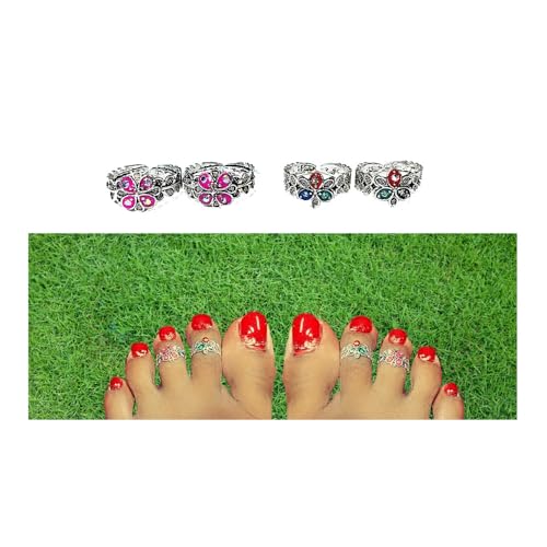 Image of CIRCOS Set of 2 Pairs Beautiful Stainless Steel and Oxidize Designer Toe Rings for Woman's
