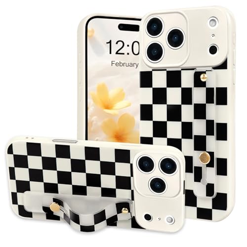 NITITOP for iPhone 17 Pro Max Case with Strap Plaid - Black White
