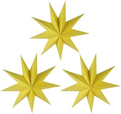 CAMILIFE 3 Pieces 9 Pointed Paper Star Lanterns 12 Inch 14D Paper Hanging Christmas Decorations Wedding Birthday Baby Shower Room Christmas Ornaments Party Supplies(3 Color)