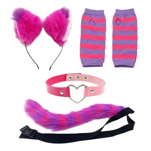 CVDYWDJIE 1 Diadema, 1 Collar, 1 Cola Y 1 Par De Guantes, Accesorios De Peluche, Accesorios para Juegos De rol, Accesorios para Juegos De Gatos