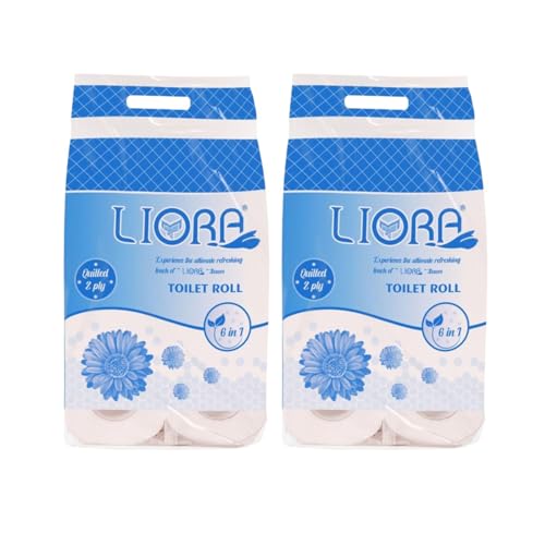 Image of Liora 2 Ply Toilet Paper Roll | 2220 Pulls | 185 Pulls x (2 x 6) Rolls| Ultra-Soft, Highly Absorbent Tissue | Compatible with All Dispensers | Ideal for Home, Office & Restaurant Use