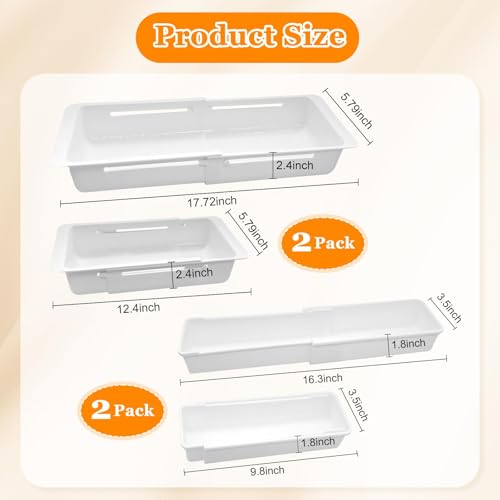 Eikovia 4 Pack Expandable Drawer Organizer Sliding Storage Trays White by Eikovia - Used condition - Image 3