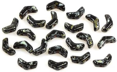 24 قطعة Arrow Czech 2-Hole Glass Beads 8 x 5 mm، Black with Travertine