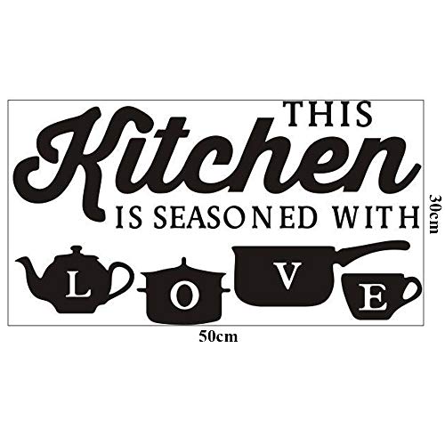 YINASI Kitchenware Wall Stickers, DIY Art Mural Decor Removable Wall Decals Kitchen Home Wall Art Decoration Dinner Room- This Kitchen is Seasoned with Love Quotes 50X30CM